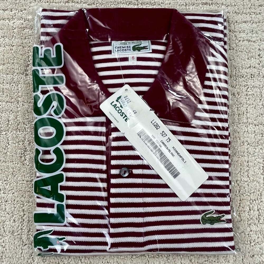 NOS 80s Chemise Lacoste France Red/White Long Sleeve Polo Size 5 L